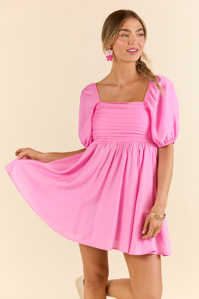 Take Your Time Pink Pleated Short Sleeve Mini Dress FINAL SALE-Sunny Prom
