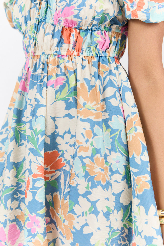 Remember Me Teal Multi Floral Short Sleeve Mini Dress SALE-Sunny Prom