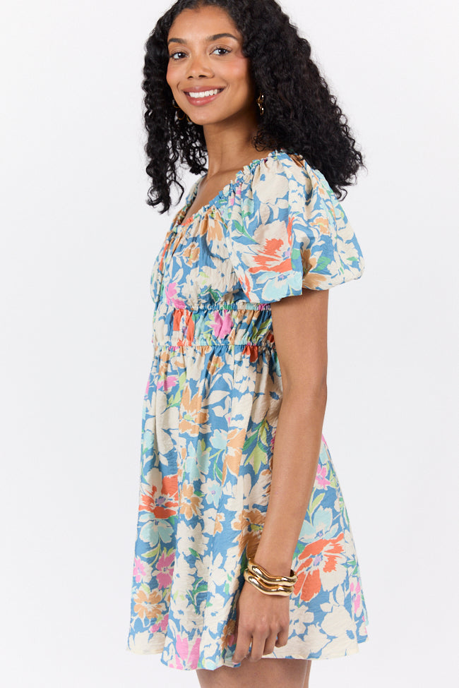 Remember Me Teal Multi Floral Short Sleeve Mini Dress SALE-Sunny Prom