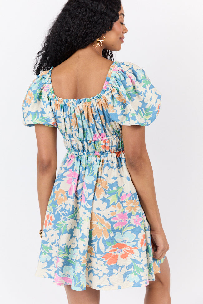 Remember Me Teal Multi Floral Short Sleeve Mini Dress SALE-Sunny Prom