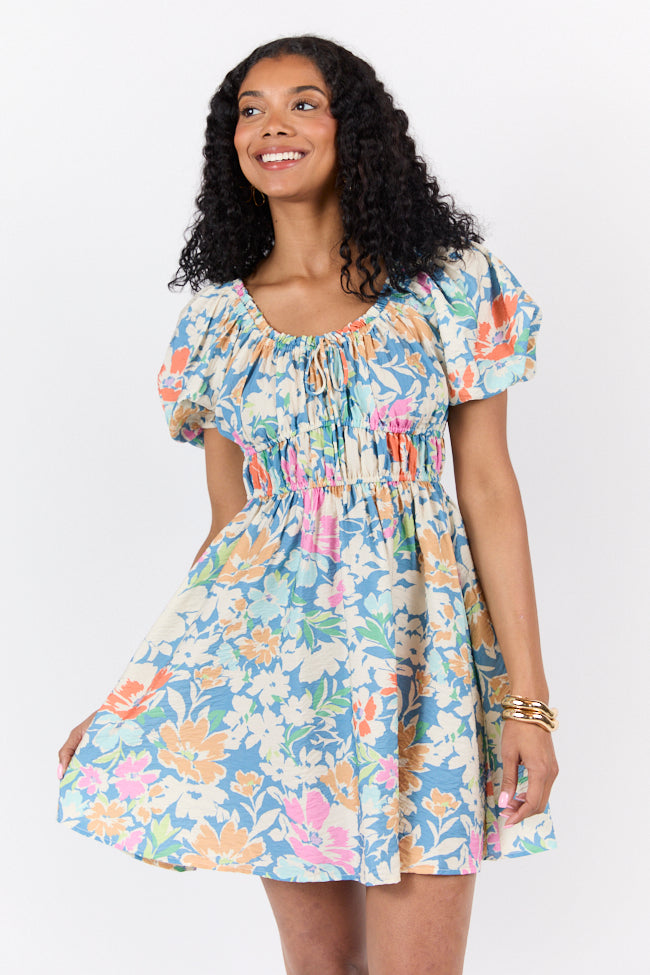 Remember Me Teal Multi Floral Short Sleeve Mini Dress SALE-Sunny Prom