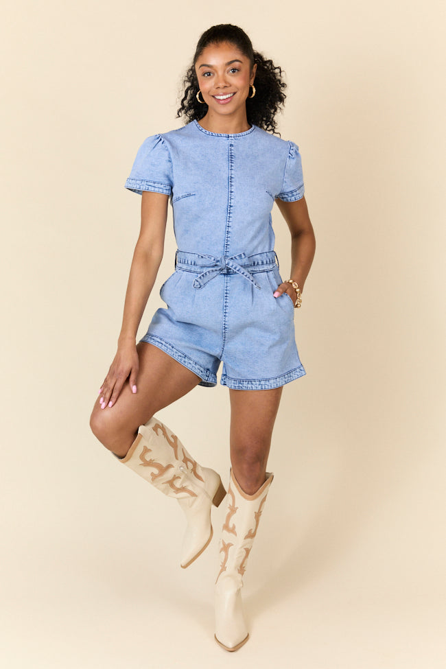 When's Intermission Denim Short Sleeve Romper SALE-Sunny Prom