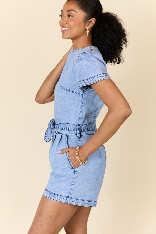 When's Intermission Denim Short Sleeve Romper SALE-Sunny Prom
