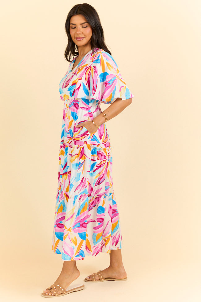 In The Wildflowers Multi Color Short Sleeve V-neck Maxi Dress FINAL SALE-Sunny Prom