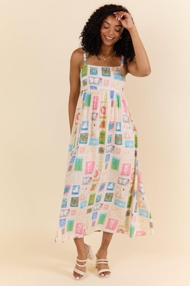 World Traveler Stamp Print Midi Dress FINAL SALE-Sunny Prom