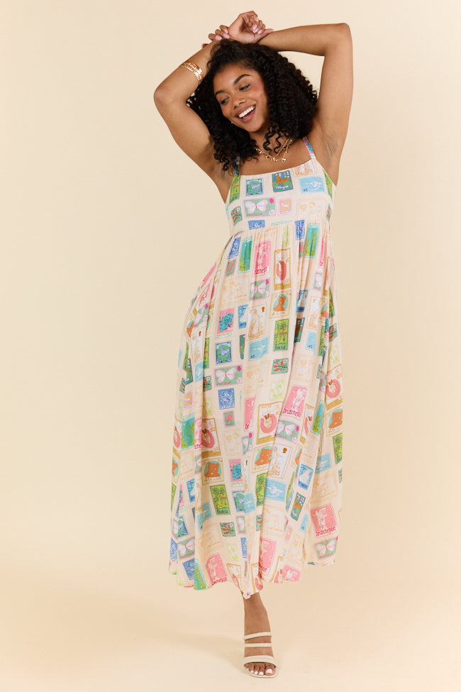 World Traveler Stamp Print Midi Dress FINAL SALE-Sunny Prom