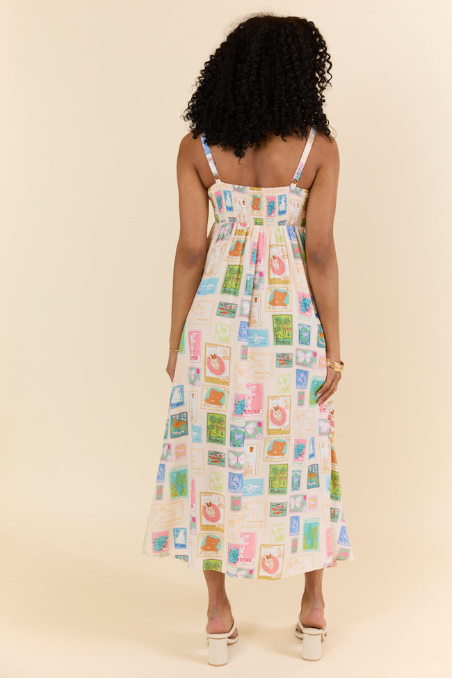 World Traveler Stamp Print Midi Dress FINAL SALE-Sunny Prom
