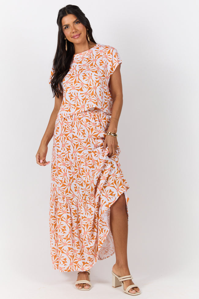 Dinner Downtown Orange Multi Floral Print Two Piece Skirt Set-Sunny Prom
