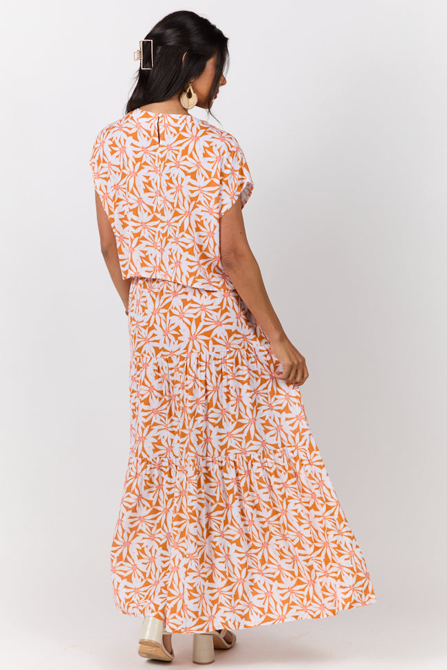Dinner Downtown Orange Multi Floral Print Two Piece Skirt Set-Sunny Prom