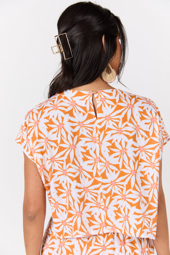 Dinner Downtown Orange Multi Floral Print Two Piece Skirt Set-Sunny Prom