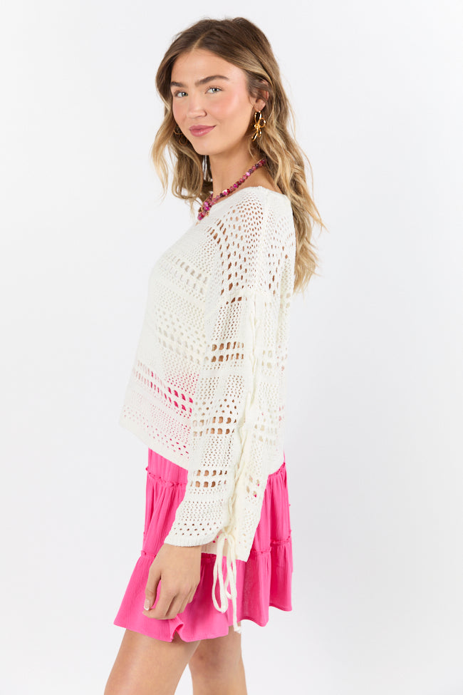 Easy Going Cream Open Knit Boat Neck Sweater FINAL SALE-Sunny Prom