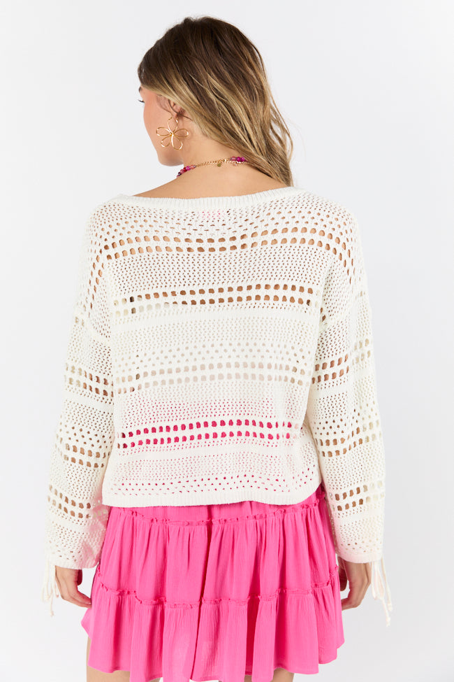 Easy Going Cream Open Knit Boat Neck Sweater FINAL SALE-Sunny Prom