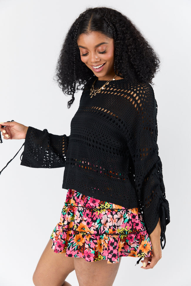 Easy Going Black Open Knit Boat Neck Sweater FINAL SALE-Sunny Prom