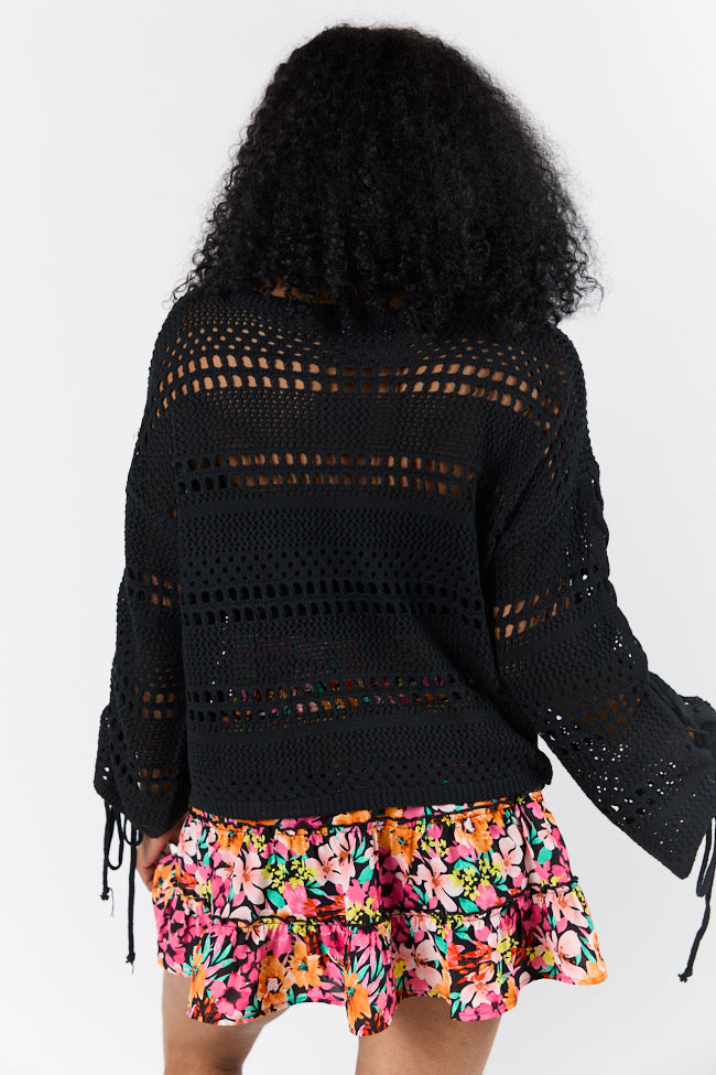 Easy Going Black Open Knit Boat Neck Sweater FINAL SALE-Sunny Prom