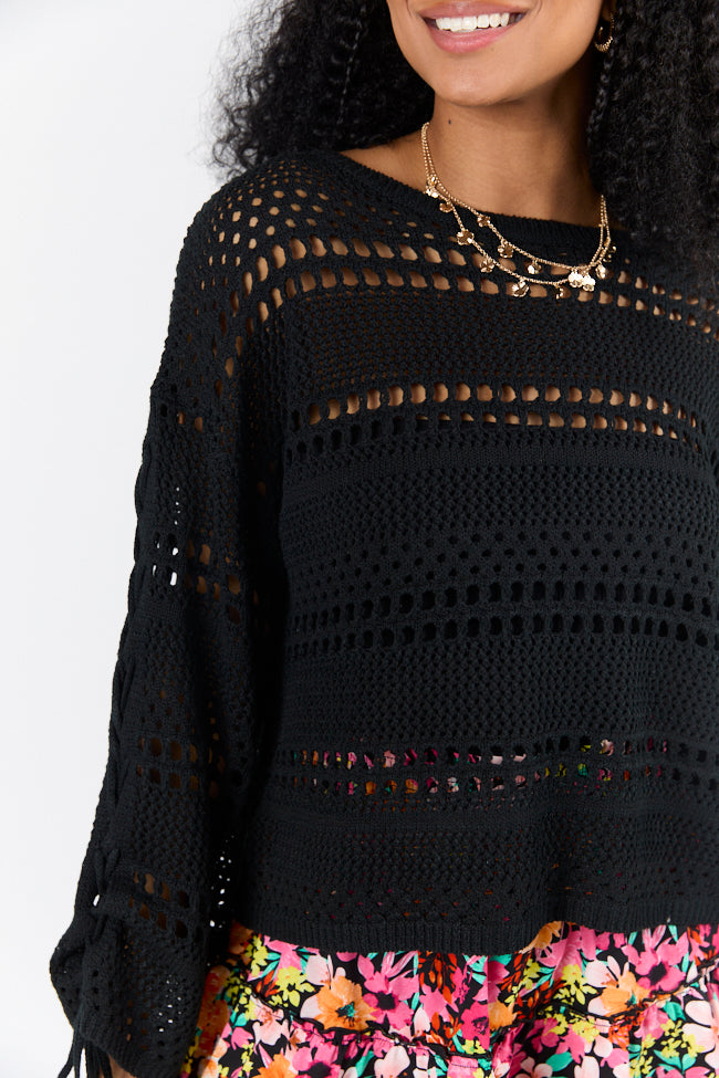 Easy Going Black Open Knit Boat Neck Sweater FINAL SALE-Sunny Prom