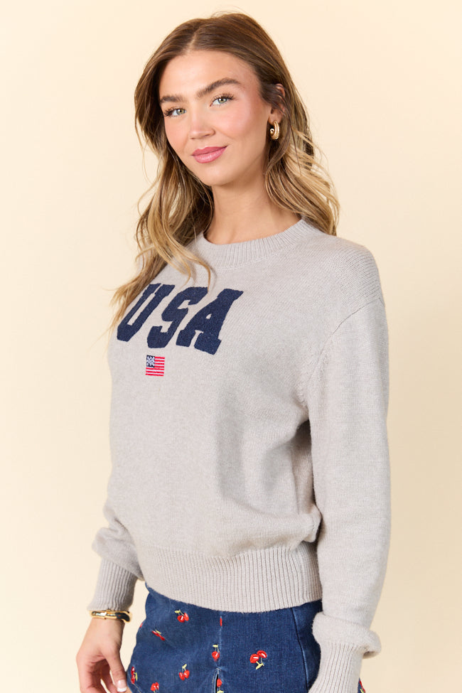 Miss Liberty Heather Grey USA Crew Neck Sweater FINAL SALE-Sunny Prom