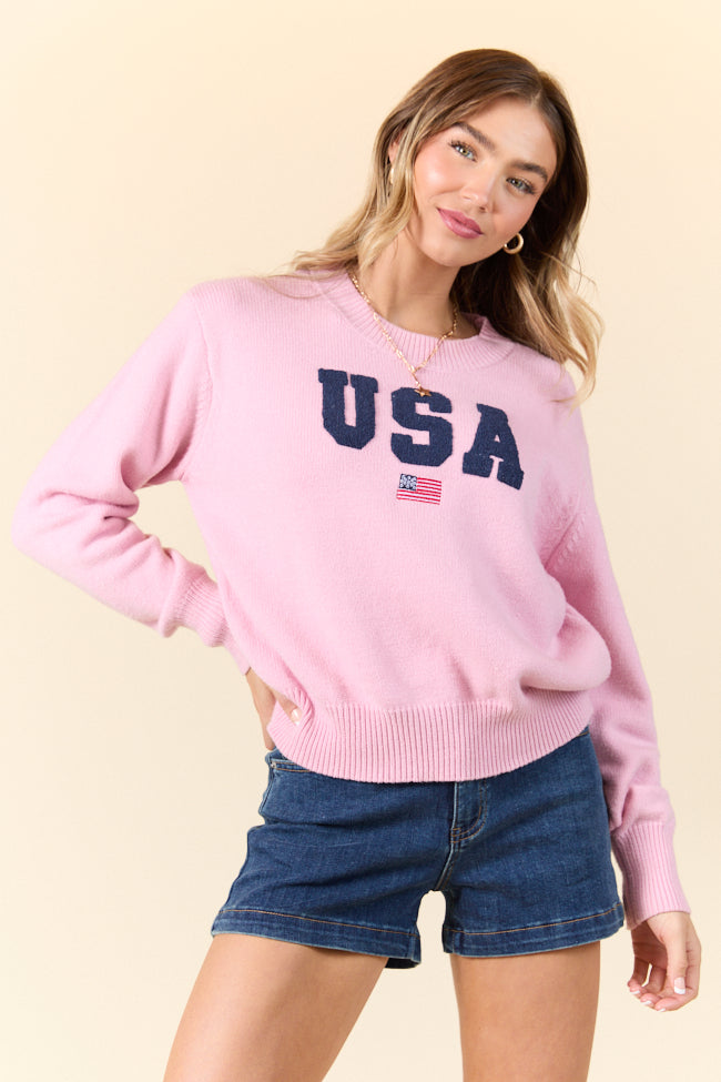 Miss Liberty Pink USA Crew Neck Sweater FINAL SALE-Sunny Prom