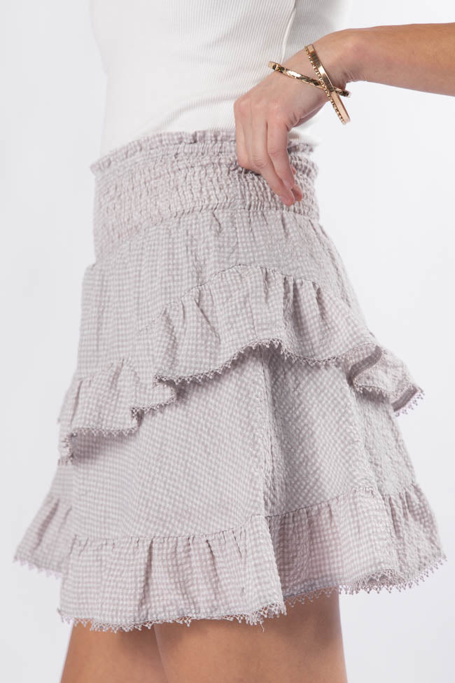 Blissful Mood Taupe Gingham Lace Trim Mini Skort FINAL SALE-Sunny Prom