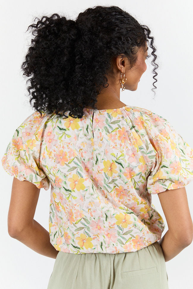 Summer Solstice Yellow Bubble Hem Woven Floral Blouse-Sunny Prom
