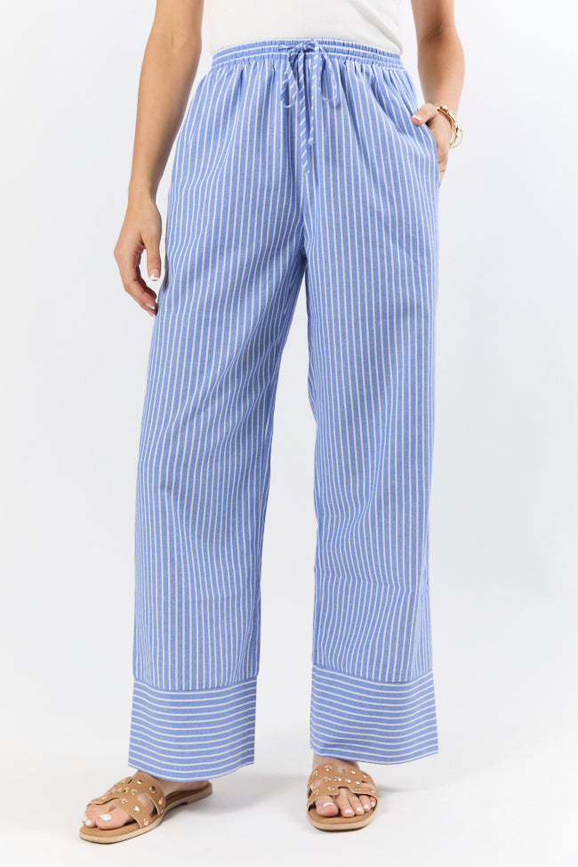 Tidal Lines Blue Striped Pull On Pants SALE-Sunny Prom