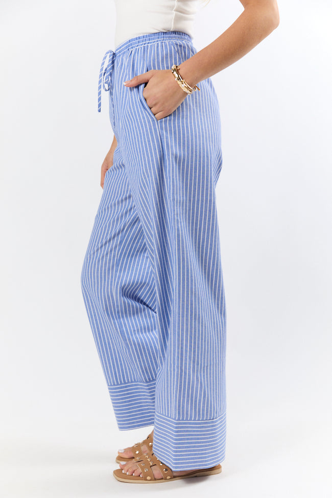 Tidal Lines Blue Striped Pull On Pants SALE-Sunny Prom