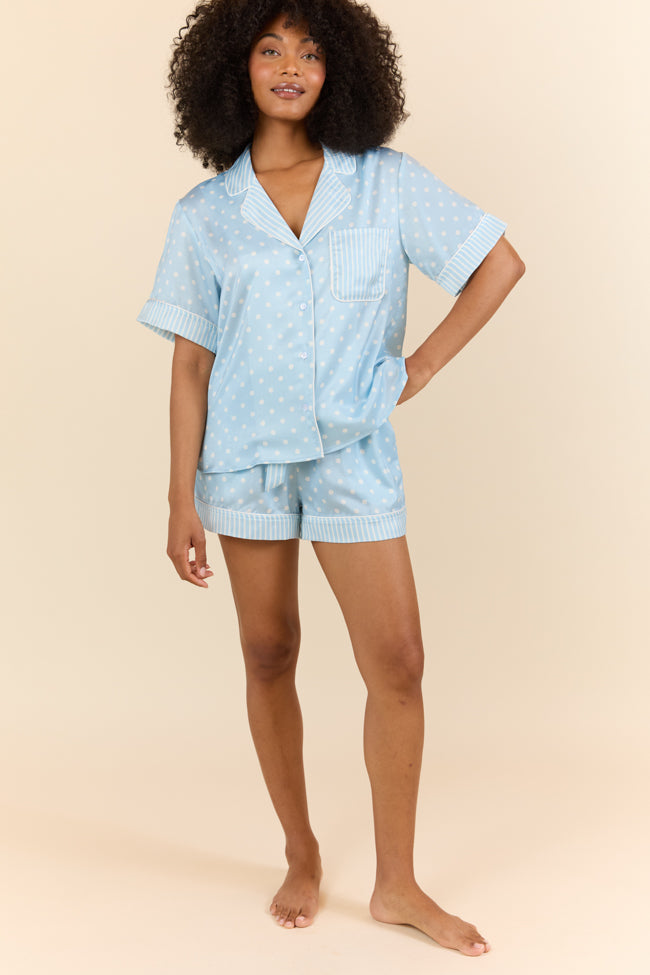 No Alarm Blue Polka Dot Satin Pajama Shorts-Sunny Prom