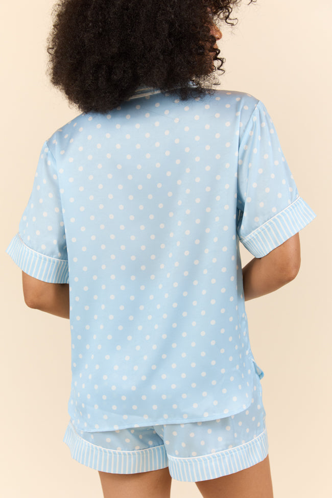 No Alarm Blue Polka Dot Satin Pajama Top-Sunny Prom