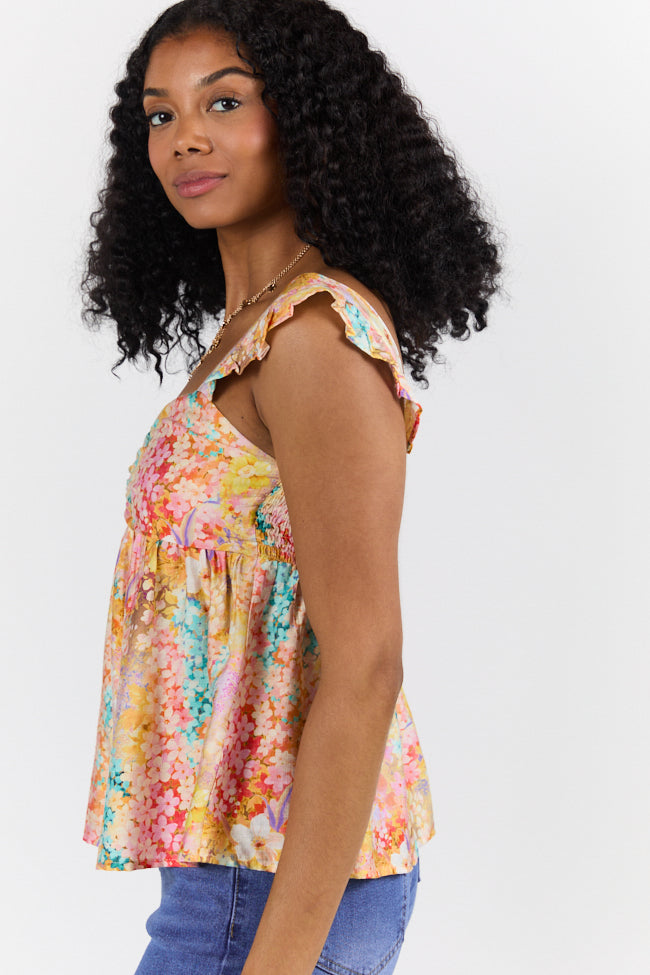 Flowers On My Mind Cinched Bust Multi Print Floral Tank FINAL SALE-Sunny Prom