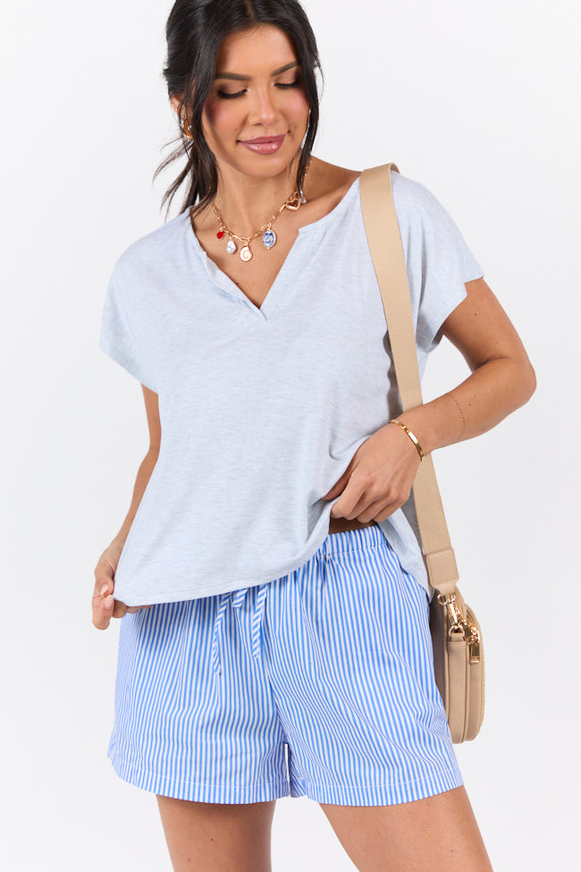 Let's Go Grey Notched Neck Knit Tee SALE-Sunny Prom