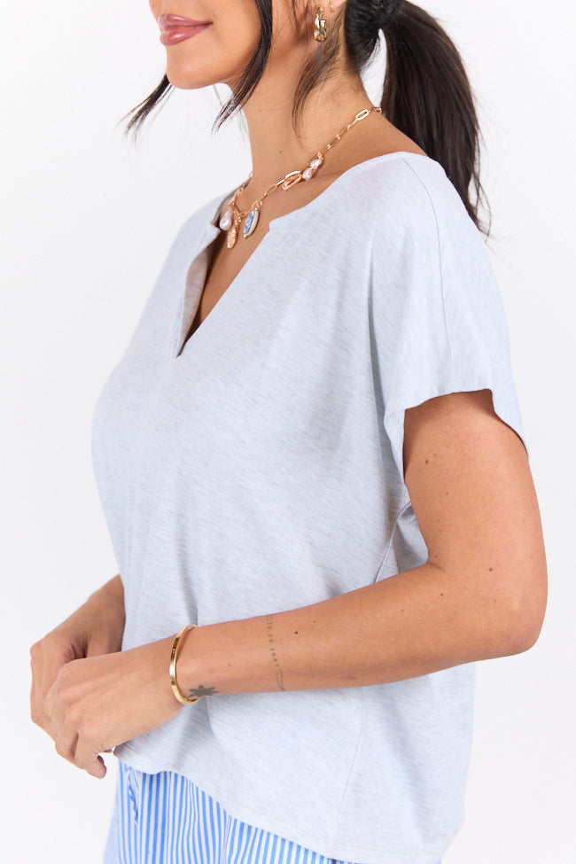 Let's Go Grey Notched Neck Knit Tee SALE-Sunny Prom