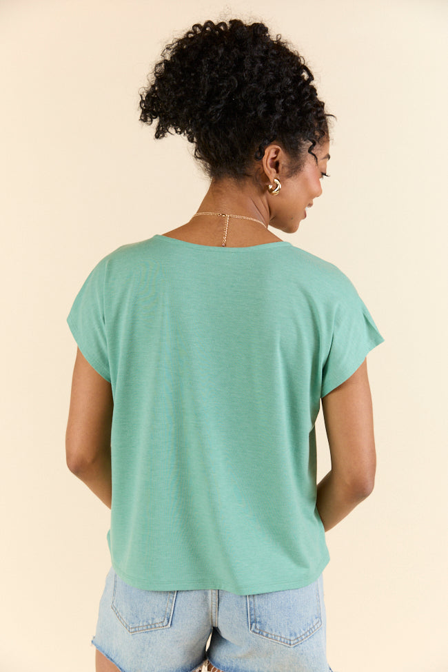 Let's Go Green Notched Neck Knit Tee-Sunny Prom