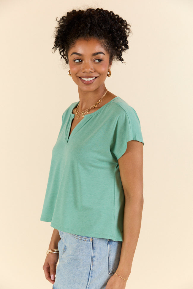 Let's Go Green Notched Neck Knit Tee-Sunny Prom