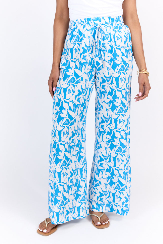 Paddle Out Blue Printed Pull On Pants FINAL SALE-Sunny Prom