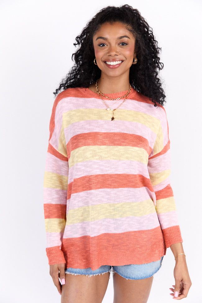 Sunset Chaser Yellow Multi Striped Lightweight Sweater FINAL SALE-Sunny Prom