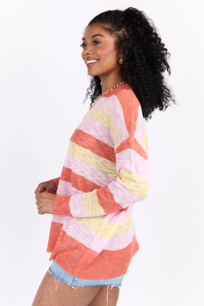 Sunset Chaser Yellow Multi Striped Lightweight Sweater FINAL SALE-Sunny Prom