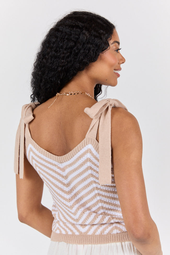 Chevron Smiles Beige and Ivory Tie Sleeve Sweater Tank SALE-Sunny Prom