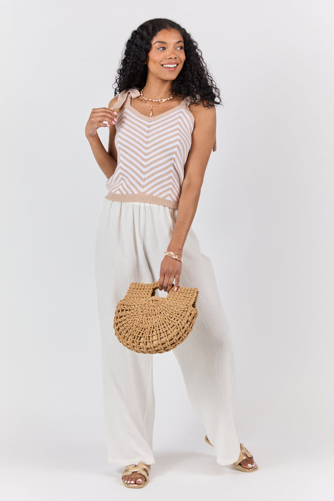 Chevron Smiles Beige and Ivory Tie Sleeve Sweater Tank SALE-Sunny Prom