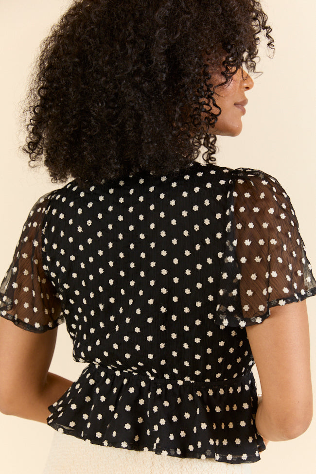 Dotted Blossoms Black Floral Embroidered Blouse FINAL SALE-Sunny Prom