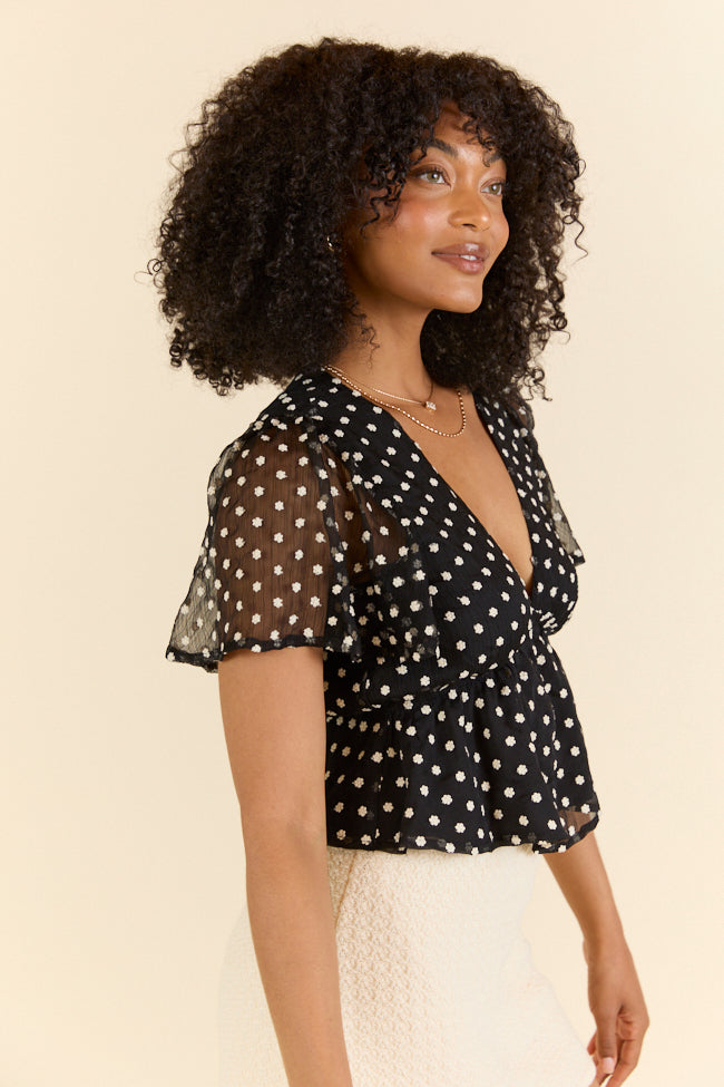 Dotted Blossoms Black Floral Embroidered Blouse FINAL SALE-Sunny Prom