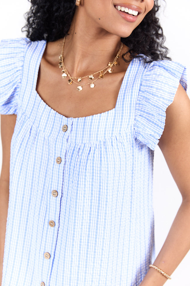 Chic Crush Blue Button Down Striped Tank FINAL SALE-Sunny Prom