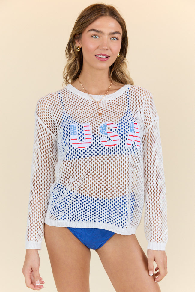 Born In The USA Ivory Open Knit Sweater FINAL SALE-Sunny Prom