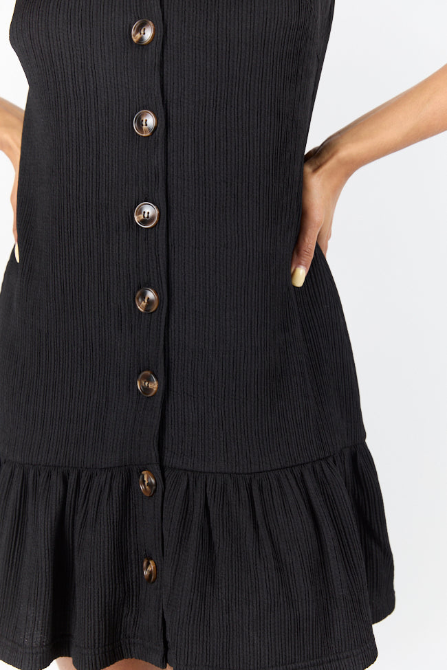 Sunset Romance Black Knit Button Front Mini Dress SALE-Sunny Prom