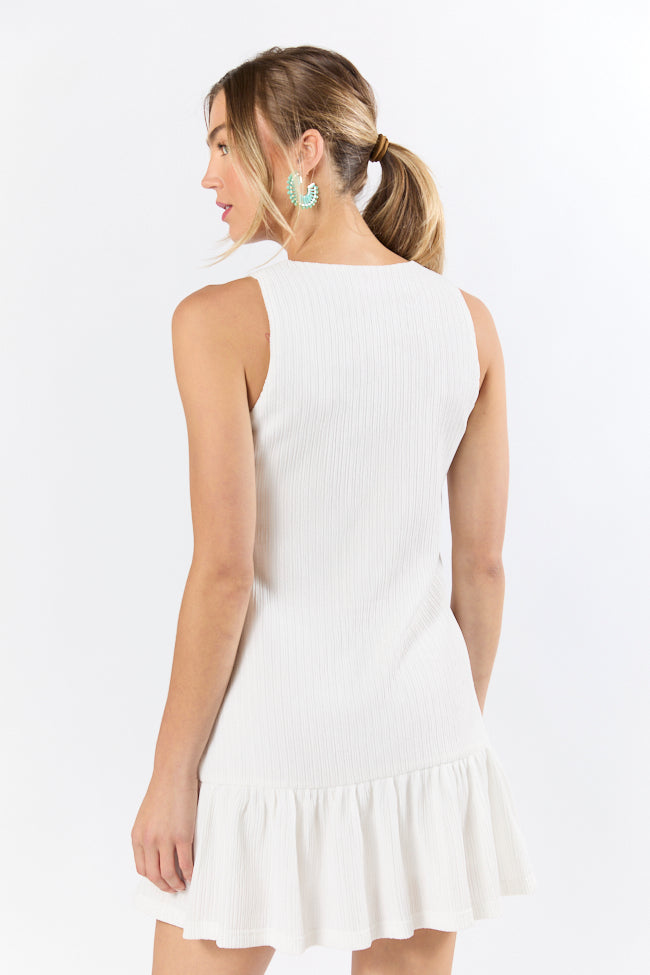 Sunset Romance White Knit Button Front Mini Dress FINAL SALE-Sunny Prom