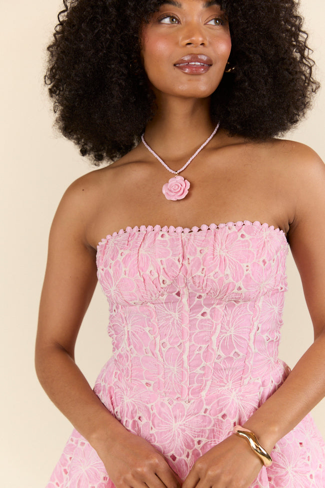 Sunlit Garden Pink Floral Lace Romper SALE-Sunny Prom