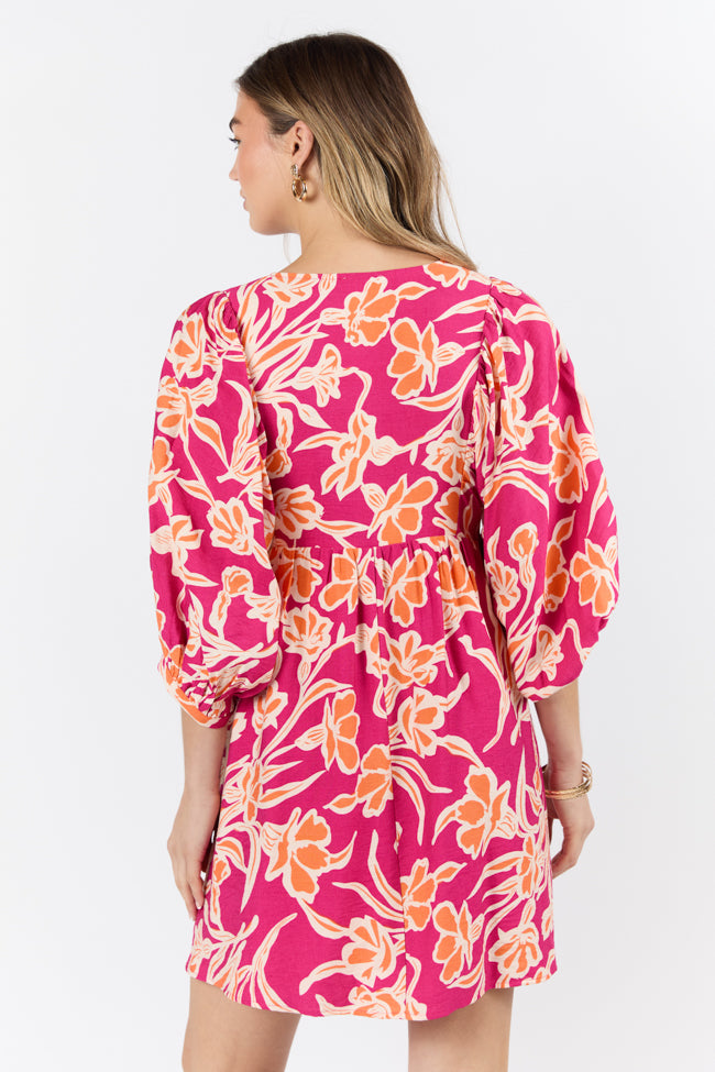 Keep The Flowers Fuchsia Floral Print Long Sleeve Mini Dress FINAL SALE-Sunny Prom