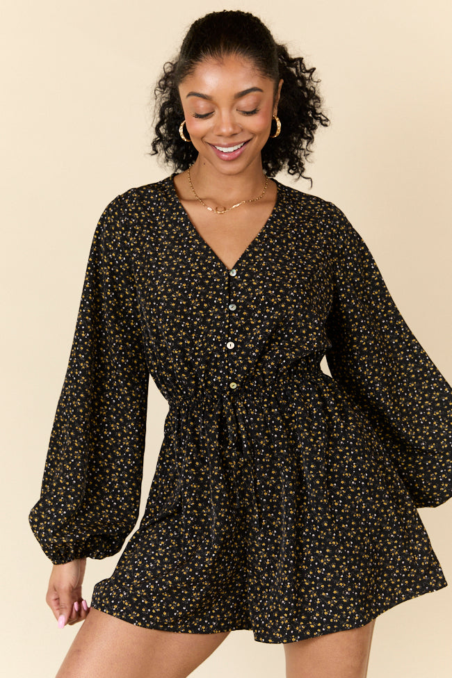 Love Over Fear Black Ditsy Floral Romper SALE-Sunny Prom