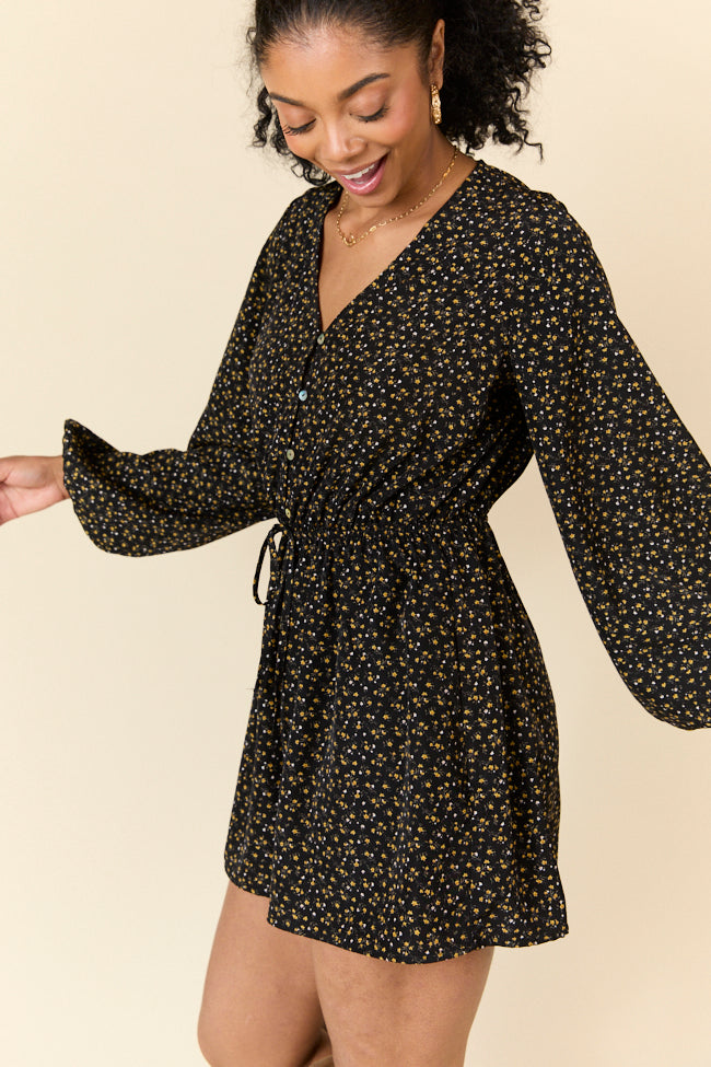 Love Over Fear Black Ditsy Floral Romper SALE-Sunny Prom