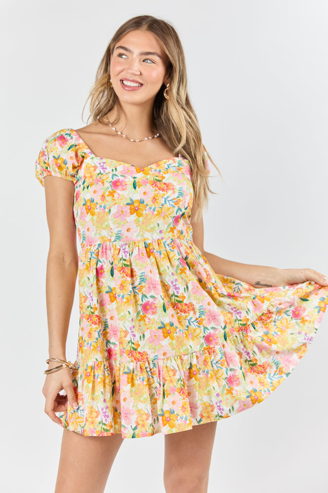 Dream Of Me Multi Floral Bubble Sleeve Mini Dress-Sunny Prom