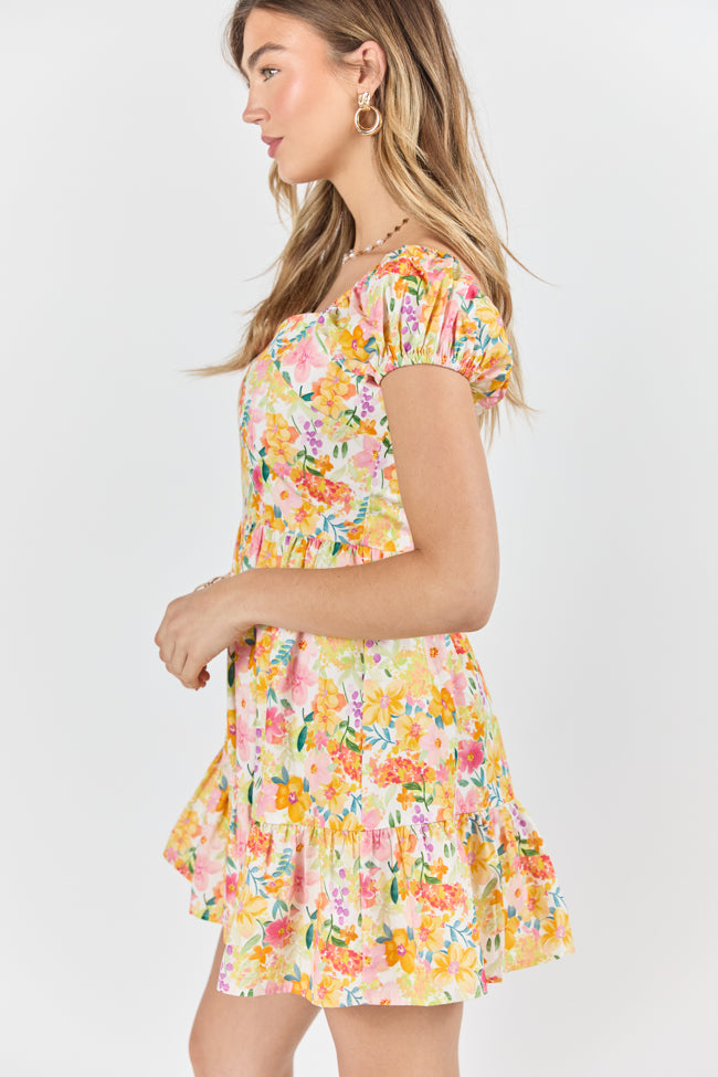 Dream Of Me Multi Floral Bubble Sleeve Mini Dress-Sunny Prom