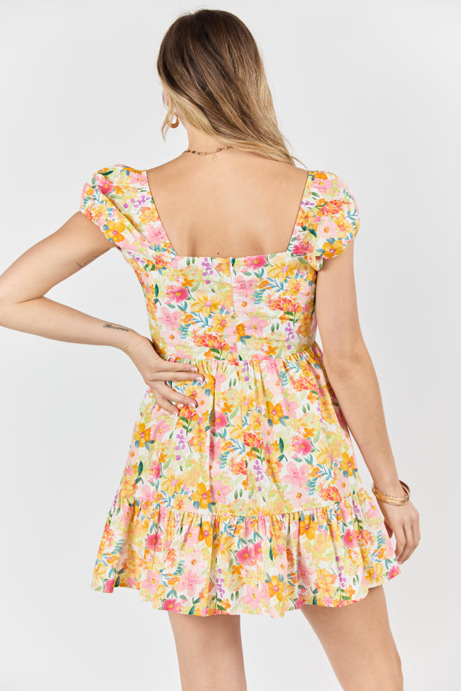 Dream Of Me Multi Floral Bubble Sleeve Mini Dress-Sunny Prom